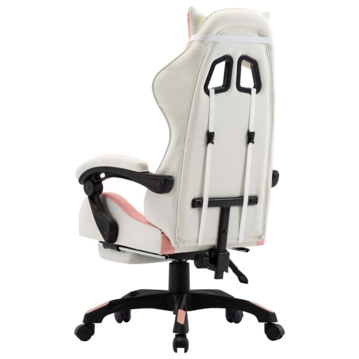Fauteuil de jeux vidéo et repose-pied Rose et blanc Similicuir – Image 4