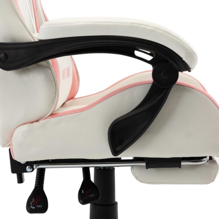 Fauteuil de jeux vidéo et repose-pied Rose et blanc Similicuir – Image 6