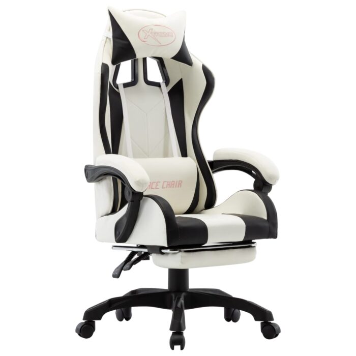 VXL8719883995120_a_en_hd_1.jpg Fauteuil de jeux vidéo et repose-pied Noir et blanc Similicuir – Image 1