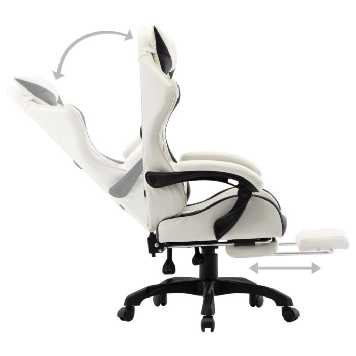 Fauteuil de jeux vidéo et repose-pied Noir et blanc Similicuir – Image 3
