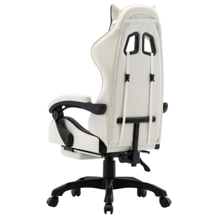 Fauteuil de jeux vidéo et repose-pied Noir et blanc Similicuir – Image 4
