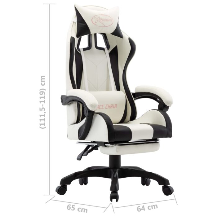 Fauteuil de jeux vidéo et repose-pied Noir et blanc Similicuir – Image 7