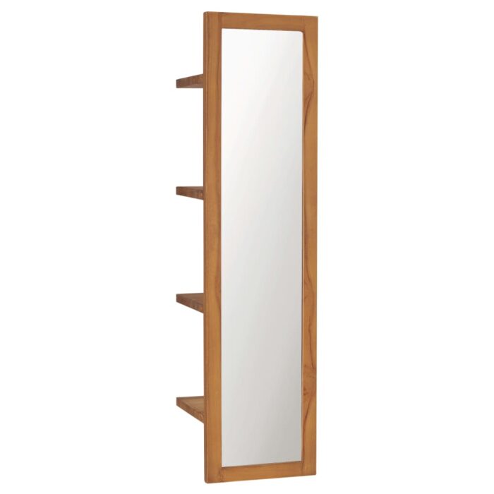 Miroir mural avec étagères 30x30x120 cm Bois de teck massif – Image 1