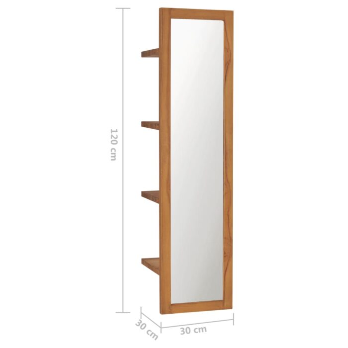 Miroir mural avec étagères 30x30x120 cm Bois de teck massif – Image 5