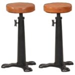 Tabourets de bar lot de 2 marron cuir véritable et fonte