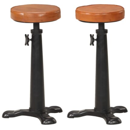 Tabourets de bar lot de 2 marron cuir véritable et fonte
