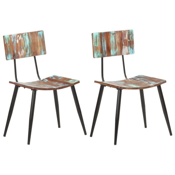 Chaises à manger lot de 2 bois de récupération solide – Image 1