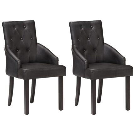Chaises à manger lot de 2 noir cuir de chèvre véritable