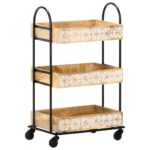 Chariot de cuisine à 3 niveaux 46x30x76 cm Bois de manguier – Image 10