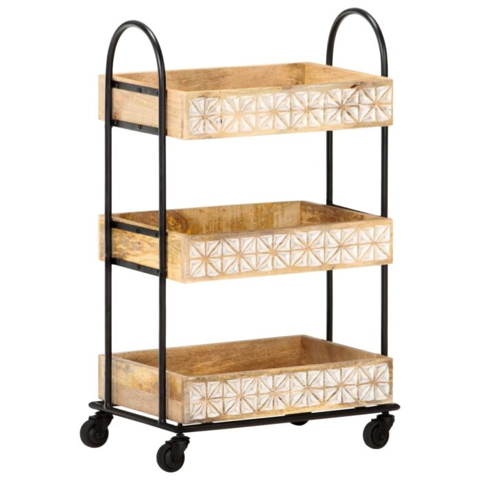 Chariot de cuisine à 3 niveaux 46x30x76 cm Bois de manguier – Image 10