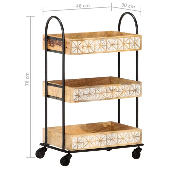 Chariot de cuisine à 3 niveaux 46x30x76 cm Bois de manguier – Image 6
