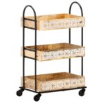 Chariot de cuisine à 3 niveaux 46x30x76 cm Bois de manguier – Image 8