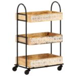 Chariot de cuisine à 3 niveaux 46x30x76 cm Bois de manguier – Image 9