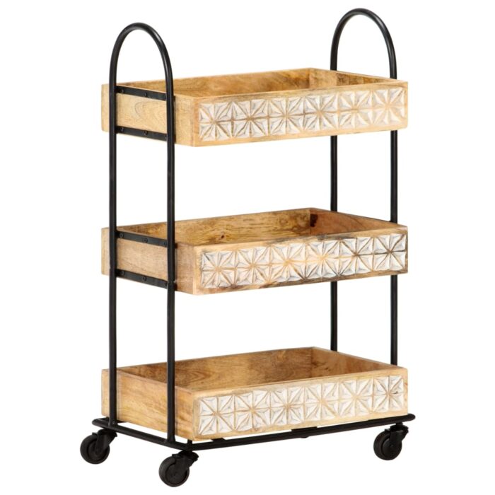 Chariot de cuisine à 3 niveaux 46x30x76 cm Bois de manguier – Image 9
