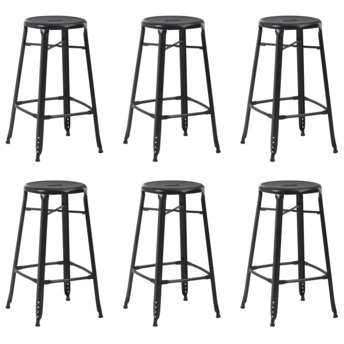 Tabourets de bar lot de 6 noir acier – Image 1