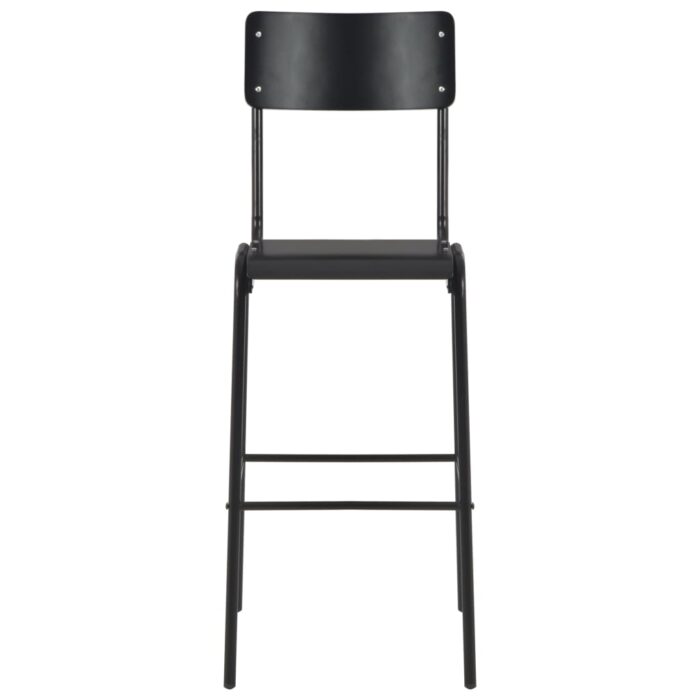 Chaises de bar lot de 4 noir contreplaqué solide et acier – Image 2