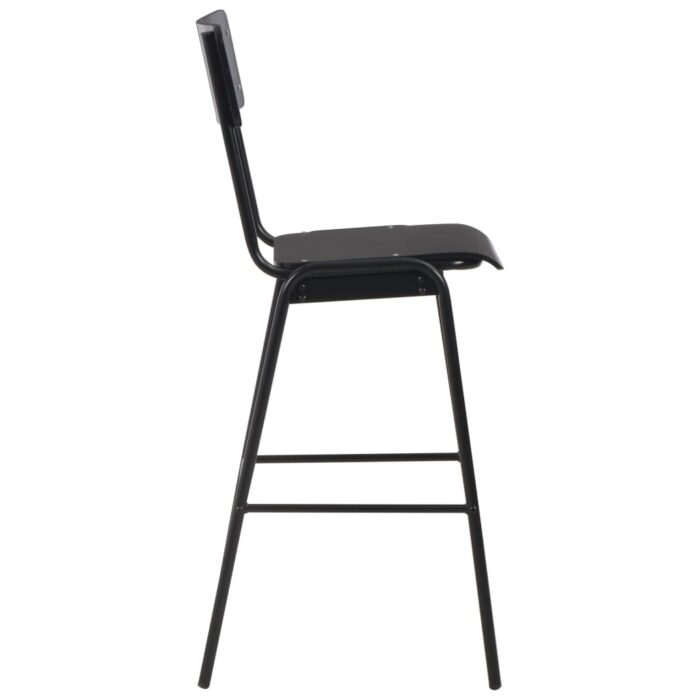 Chaises de bar lot de 4 noir contreplaqué solide et acier – Image 3