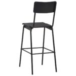 Chaises de bar lot de 4 noir contreplaqué solide et acier – Image 4