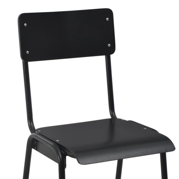 Chaises de bar lot de 4 noir contreplaqué solide et acier – Image 5