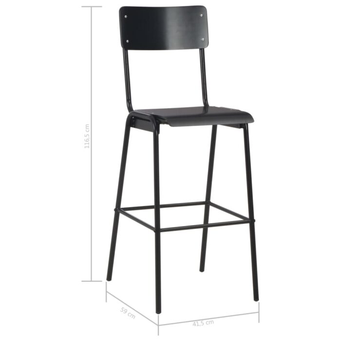 Chaises de bar lot de 4 noir contreplaqué solide et acier – Image 7