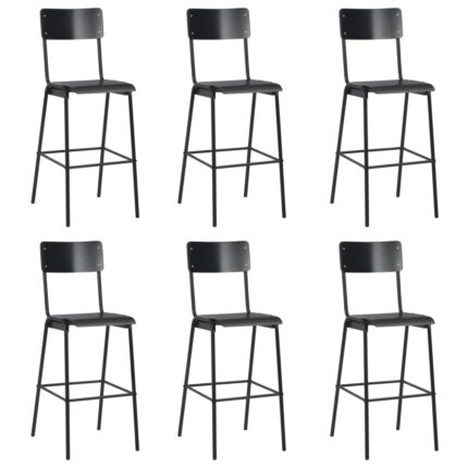 Chaises de bar lot de 6 noir contreplaqué solide et acier
