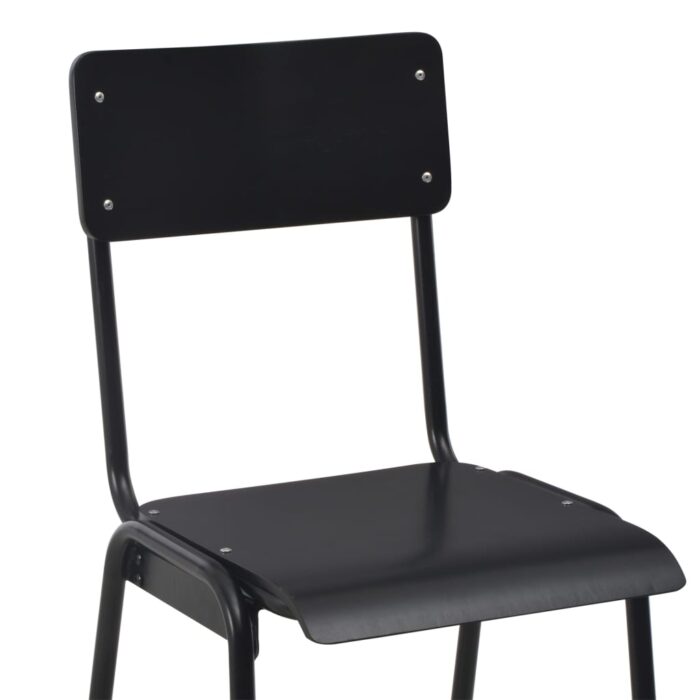 Chaises de bar lot de 6 noir contreplaqué solide et acier – Image 5