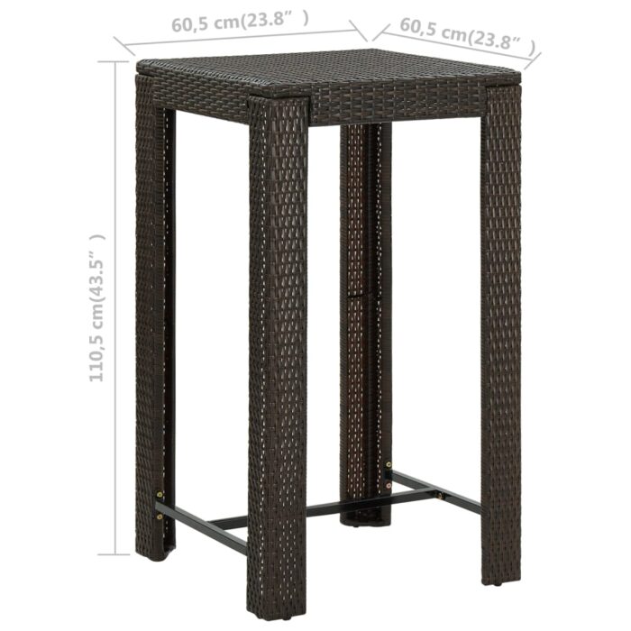Table de bar de jardin Marron 60,5x60,5x110,5 cm Résine tressée – Image 4