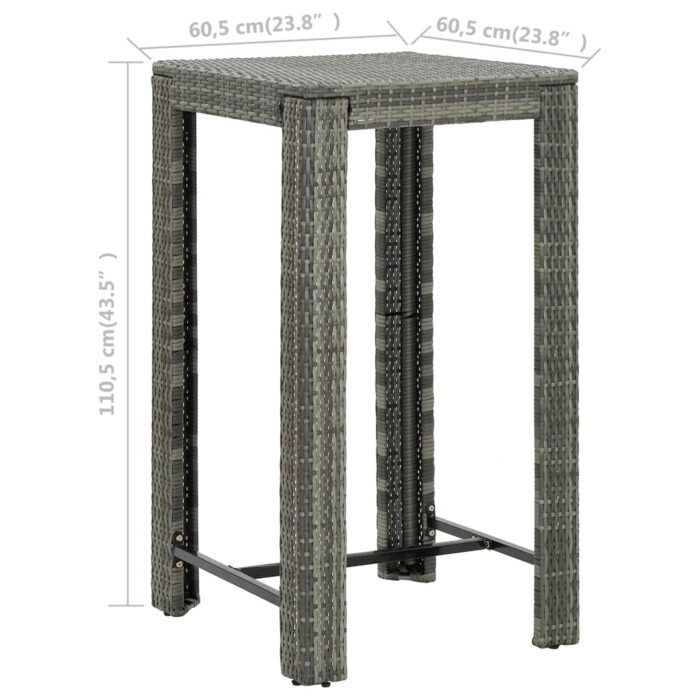 Table de bar de jardin Gris 60,5x60,5x110,5 cm Résine tressée – Image 5