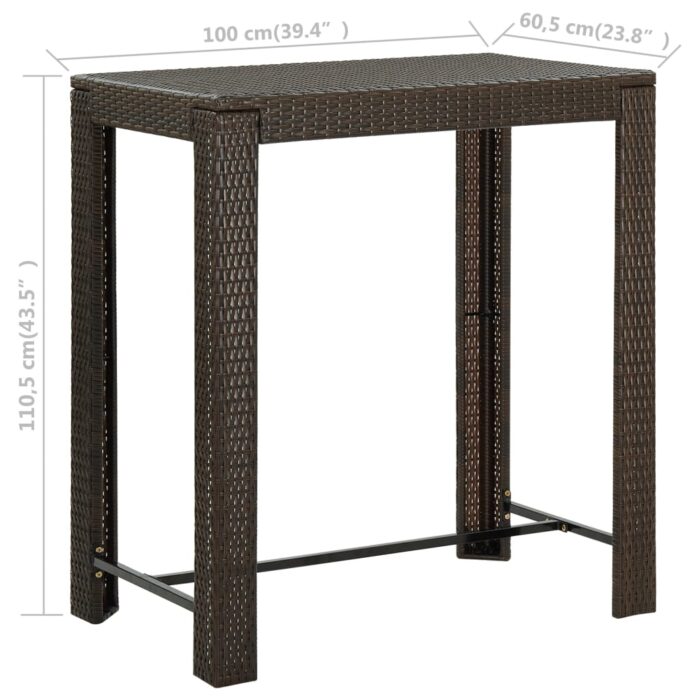 Table de bar de jardin Marron 100x60,5x110,5 cm Résine tressée – Image 5