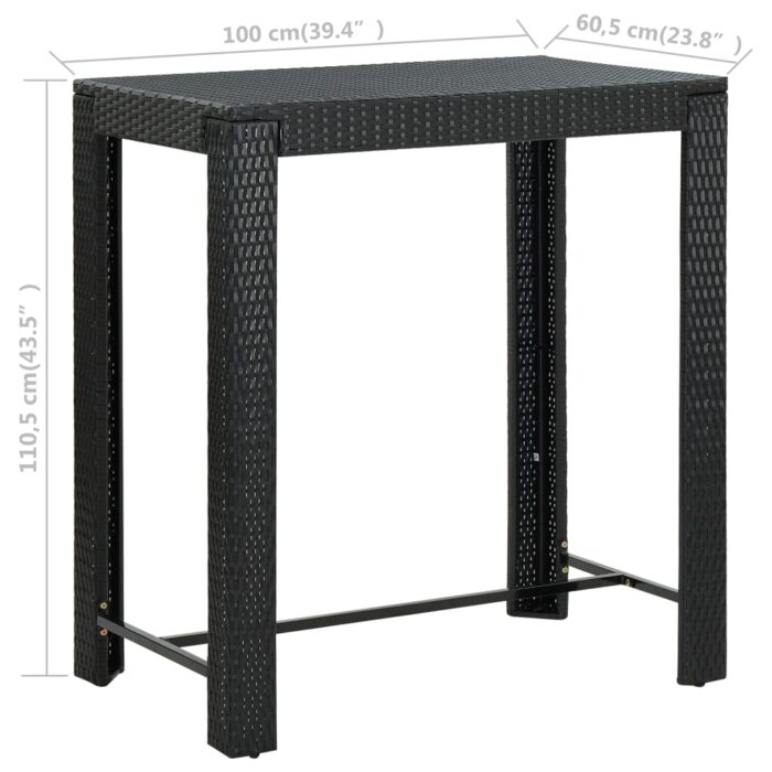 Table de bar de jardin Noir 100x60,5x110,5 cm Résine tressée – Image 5
