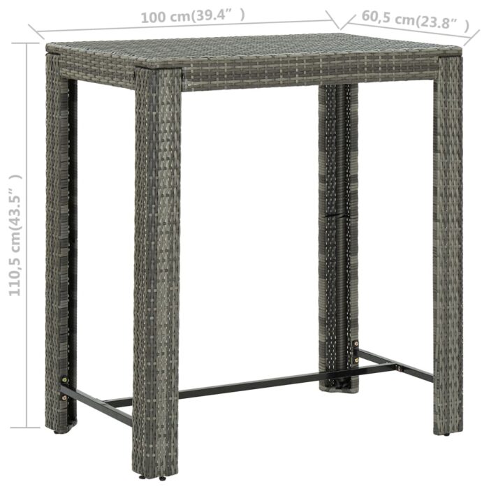 Table de bar de jardin Gris 100x60,5x110,5 cm Résine tressée – Image 5
