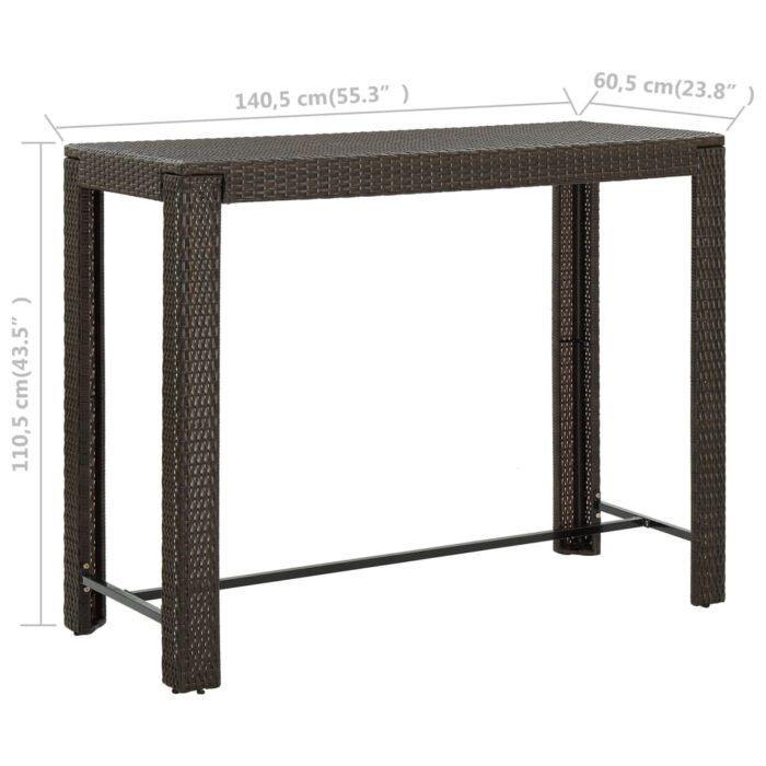 Table de bar de jardin Marron 140,5x60,5x110,5cm Résine tressée – Image 5