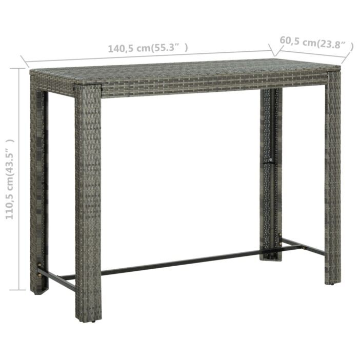 Table de bar de jardin Gris 140,5x60,5x110,5 cm Résine tressée – Image 5