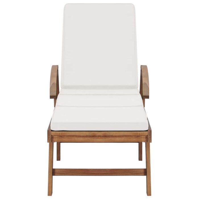 Chaises longues avec coussins 2 pcs Bois de teck solide Crème – Image 2