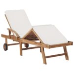 Chaises longues avec coussins 2 pcs Bois de teck solide Crème – Image 6