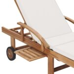 Chaises longues avec coussins 2 pcs Bois de teck solide Crème – Image 7
