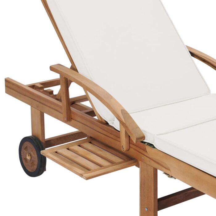 Chaises longues avec coussins 2 pcs Bois de teck solide Crème – Image 7