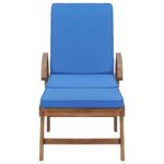 Chaises longues avec coussins 2 pcs Bois de teck solide Bleu – Image 2