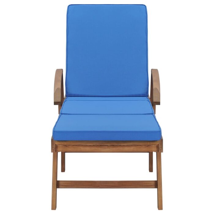 Chaises longues avec coussins 2 pcs Bois de teck solide Bleu – Image 2