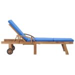 Chaises longues avec coussins 2 pcs Bois de teck solide Bleu – Image 3