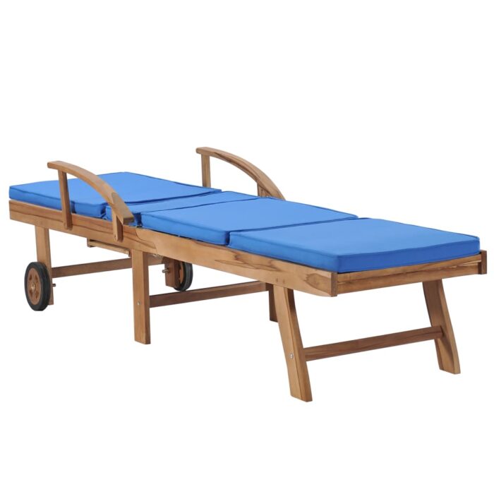 Chaises longues avec coussins 2 pcs Bois de teck solide Bleu – Image 5