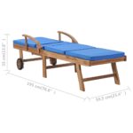 Chaises longues avec coussins 2 pcs Bois de teck solide Bleu – Image 9