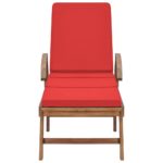 Chaises longues avec coussins 2 pcs Bois de teck solide Rouge – Image 2