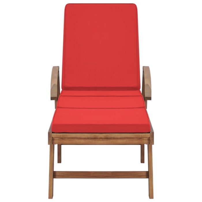 Chaises longues avec coussins 2 pcs Bois de teck solide Rouge – Image 2