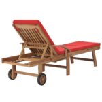 Chaises longues avec coussins 2 pcs Bois de teck solide Rouge – Image 4