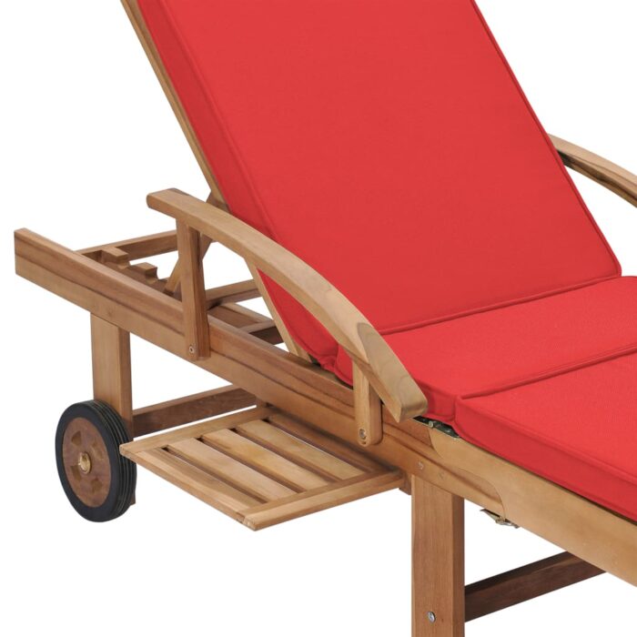 Chaises longues avec coussins 2 pcs Bois de teck solide Rouge – Image 7