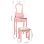 Ensemble de coiffeuse avec tabouret Rose 50x59x136 cm Paulownia – Image 10