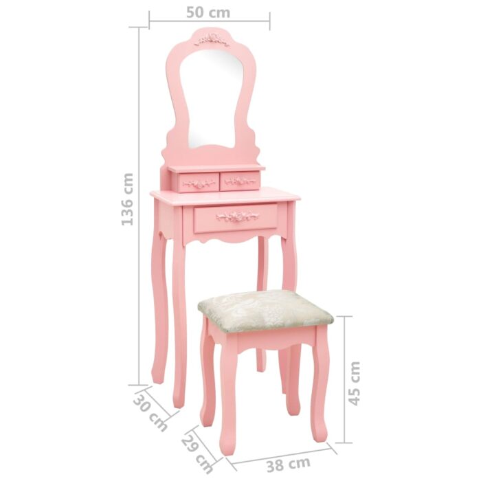 Ensemble de coiffeuse avec tabouret Rose 50x59x136 cm Paulownia – Image 10