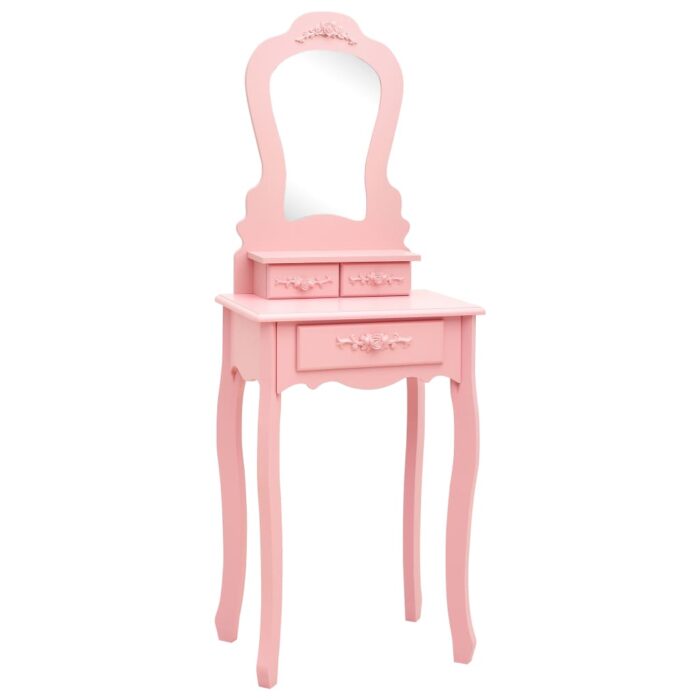 Ensemble de coiffeuse avec tabouret Rose 50x59x136 cm Paulownia – Image 2