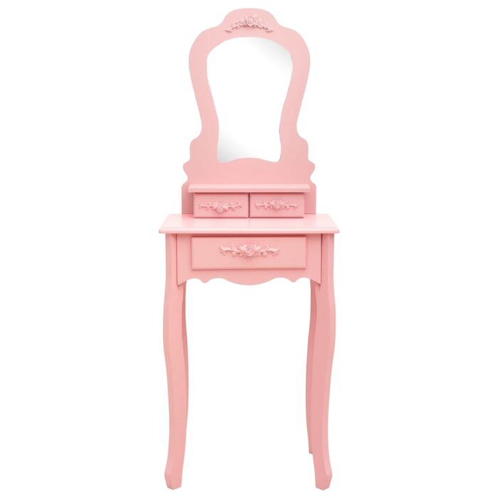Ensemble de coiffeuse avec tabouret Rose 50x59x136 cm Paulownia – Image 3